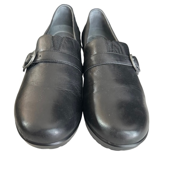 Dansko Jane Black Leather Slip-on Clog Buckle Accent - Picture 6 of 12